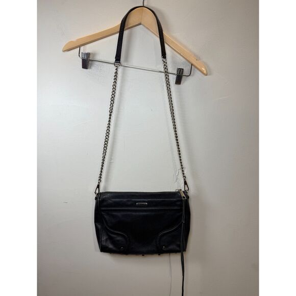 Rebecca Minkoff Women's Black Leather Shoulder Bag Chain Link Strap - Picture 3 of 10